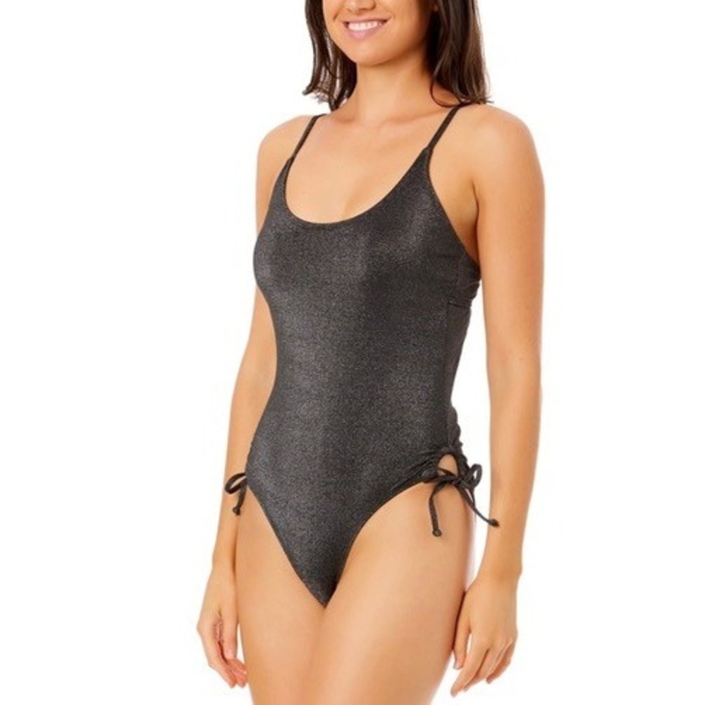 NWT Salt + Cove One Piece Swimsuit Women Black Metallic Shimmer SC25078B M $45